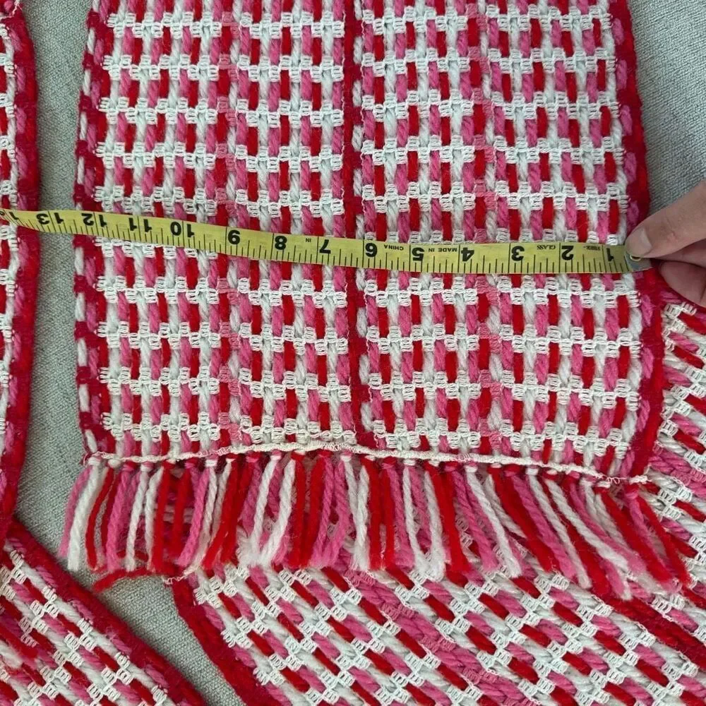 4 Vintage 60s 70s Yarn Woven Small Placemats Red White Pink 17” X 12.5”